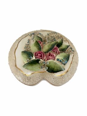 Vintage Norcrest Japan Floral Trinket Dish Pink Roses Porcelain Vanity Ring Dish